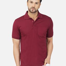 ALARM Men Solid Polo Collar Cotton T-shirt-83