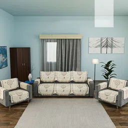 Kuber Industries Brown & Grey Printed Cotton Sofa Cover With Arms-63