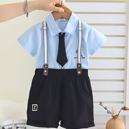 INCLUD Boys Short Sleeves Shirt With Neck Tie & Suspenders Shorts-image-87