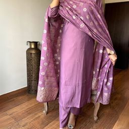 Navlik Floral Yoke Design Zari Work V-Neck Chanderi Silk Kurta With Trousers And Dupatta-45