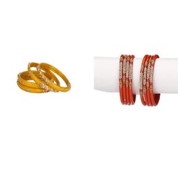 SOMIL Set of 12 Yellow Alloy Artificial Stones & Beads Bangles-image-13