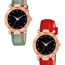 CSAMON Women Pack Of 2 Round Dial Analogue Watch GR379RG 12D GRE RED Vel L-image-89