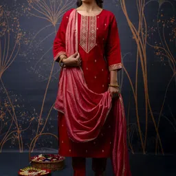 VredeVogel Women Ethnic Motifs Embroidered Regular Thread Work Kurta with Trousers & With Dupatta-picture-11