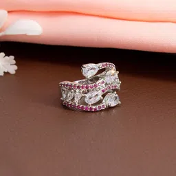 PRIVIU Silver-Plated American-Diamond Studded Adjustable Finger Ring-28