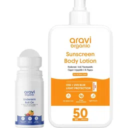 Aravi Organic Set Of 2 Sunscreen Body Lotion- 200 ml & Underarm Roll On- 50 ml-picture-20