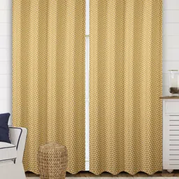 Saral Home Yellow 2 Pieces Geometric Woven Design Cotton Black Out Long Door Curtains-16