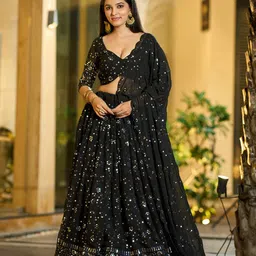 KALINI Embroidered Sequinned Semi-Stitched Lehenga & Unstitched Blouse With Dupatta-19