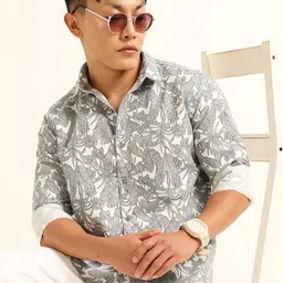 Bushirt Men Classic Fit Floral Printed Spread Collar Cotton Casual Shirt-image-88