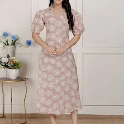 Doriyaan Women Floral Printed Puff Sleeve Cotton A-Line Dress-picture-38