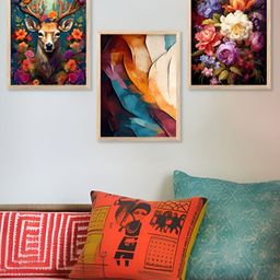 Kotart Brown & Blue 3 Pieces Wooden Floral and Botanical Wall Arts-picture-24