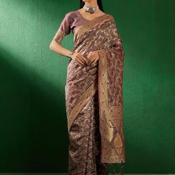 HERE&NOW Woven Design Zari Silk Blend Banarasi Saree-picture-13