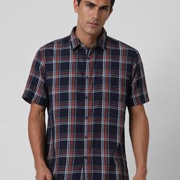 VAN HEUSEN DENIM LABS Men Slim Fit Spread Collar Tartan Checked Cotton Casual Shirt-image-6