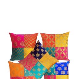 Pink Parrot Set Of 5 Ethnic Motifs Square Set Of 5 Cushion Covers-image-52