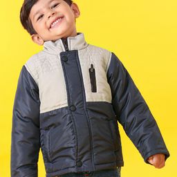 Babyhug Full Sleeves Padded Jacket With Side Pockets - Grey-image-1