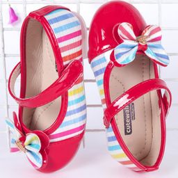 Cute Walk by Babyhug Striped Bellies With Bow Motif - Red White-image-24