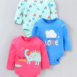 Babyoye 100%Cotton Full Sleeves Onesies Multiprint Pack of 3 - Blue Pink-picture-47