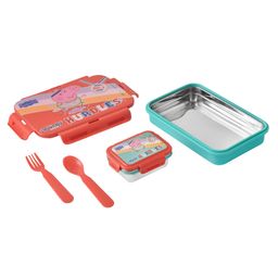 Youp Stainless Steel Lunch Box With Spoon & Fork Peppa Pig Print Red Green - 450 ml-16