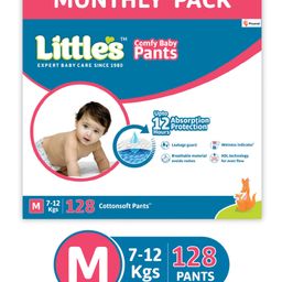 Little's Comfy Baby Pants Diapers Medium Size with Wetness Indicator and 12 hours Absorption, M (32 count) - (Pack of 4)-1