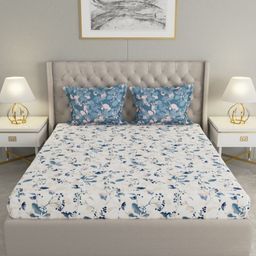 Raymond Home Camphor Navy Blue Printed Cotton 144 TC Queen Bedsheet With 2 Pillow Covers-image-47