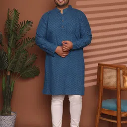Enchanted Drapes Plus Size Geometric Printed Band Collar Pure Cotton Straight Kurta-image-65