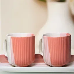 Ekaura Pink & Brown 3 Pieces Textured Ceramic Glossy Mugs With Tray-29