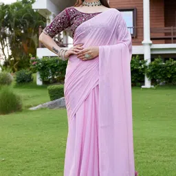 K 5 Fashion Solid Pure Georgette Saree With Embroidered Blouse-image-86