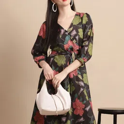 JAINISH Floral Print Puff Sleeve A-Line Maxi Dress-image-43