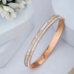 V FASHION JEWELLERY Rose Gold-Plated Stone-Studded Kada Bracelet-58