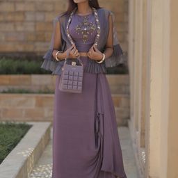 GloballyRonakRBafna Embroidered Crop Top & Jacket With Skirt Co-Ords-image-28