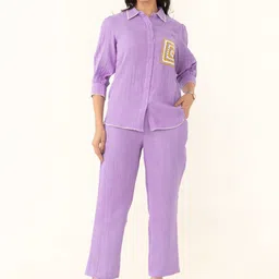 MISRI Self-Design Shirt Collar Pure Cotton Shirt With Trousers Co-Ords-image-83
