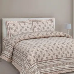 CLOTHOLOGY Grey & White Conversational 180 TC King Bedsheet with 2 Pillow Covers-image-76