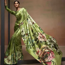 DIVASTRI Floral Printed Satin Saree-image-10