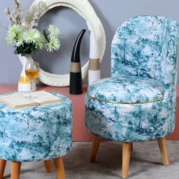 Shadowkart Set Of 2 Sea Green Printed Wooden Pouffes Sitting Ottomans-3