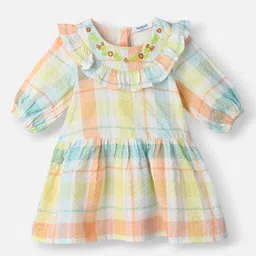 Nauti Nati Floral Checked Puff Sleeve Ruffled Crepe A-Line Dress-image-79