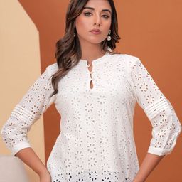all about you Women Schiffli Mandarin Collar Cuffed Sleeves Top-image-57
