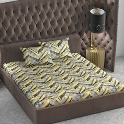 Divine Casa Yellow & Grey Floral 144 TC Queen Bedsheet with 2 Pillow Covers-image-81