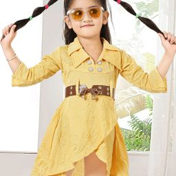 Billion Girls Shirt Collar Bell Sleeves Fit & Flare Dress Comes with a belt-88