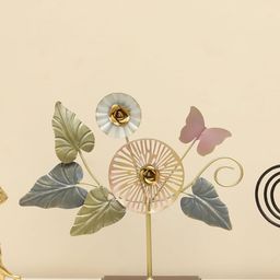 vedas F-Lupin Gunmetal-Toned & Pink Leafs Curio Showpiece-0