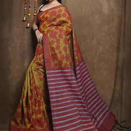 TITHI SAREES Floral Printed Solid Regular Sambalpuri Saree-picture-12