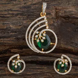 Kushal's Fashion Jewellery Green Rhodium Gold-Plated Party Zircon Pendant Set-picture-4