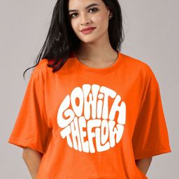 Rodzen Women Printed Drop-Shoulder Sleeves Applique T-shirt-image-105