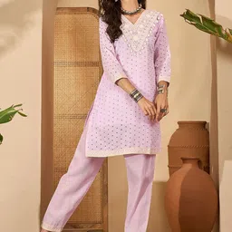 Sangria Women Schiffli-Embroidered Pure Cotton Kurta Set-picture-16
