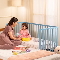 Babyhug Visby Wooden Cot with 3 Level Height Adjustment & Plug and Play Assembly - Blue image 2