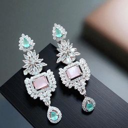 The Pari Rhodium-Plated American Diamond Studded Teardrop Shaped Drop Earrings-image-94