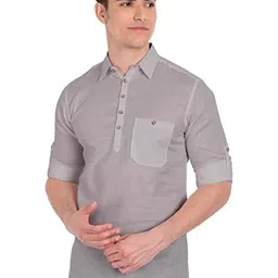 Edin Men Grey A-Line Blended Kurtas-picture-32