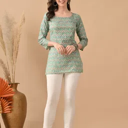 HARIKS Floral Printed Pure Cotton Straight Kurti-picture-8