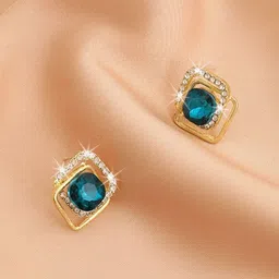 Celestique Korean Crystals Studded Square Shaped Studs-image-24