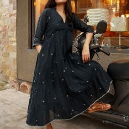 ANAIYAH Cotton Mandarin Collar Midi Empire Dress-image-20
