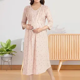 MomsBae Women Printed Maternity Fit-Flare Dress-image-30