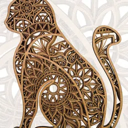 Ekhasa Brown Textured Cat Wooden 3D Laser Cut Wall Decor-33